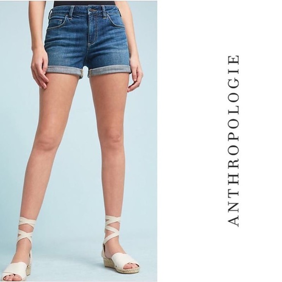PILCRO ANTHROPOLOGIE Script High Rise Denim Jean Shorts Mid Wash Blue 30 - Picture 2 of 11